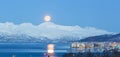 Tromso At Full Moon In Winter Time, Norway Royalty Free Stock Photo