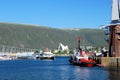 Tromso harbor with views of Tromso bridge, Ishavskatedralen, Norway