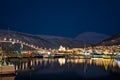 Tromso Harbour and Arctic Cathedral at night Royalty Free Stock Photo