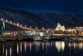 Tromso Harbour and Arctic Cathedral at night Royalty Free Stock Photo