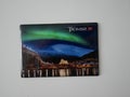 Tromso magnet souvenir - Aurora, bridge and arctic cathedral - on white board background