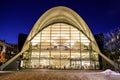 Tromso, Norway. Exterior night view of the City Public Library, modern architecture building.