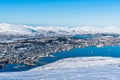 View to Norwegian city Tromso from mountain Storsteinen in winter Royalty Free Stock Photo