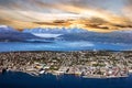 Tromso, Norway. Panoramic sunset sea view from mountain, Norwegian city Royalty Free Stock Photo