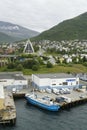 Tromso port scene with arctic cathedral and nordic houses