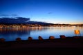 Tromsoe city island lights and calm fjord Royalty Free Stock Photo