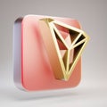 Tron cryptocurrency icon. Gold 3d rendered icon on red matte gold plate