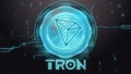 Tron cryptocurrency symbol. Hi-tech futuristic background illustration.