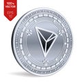 Tron. 3D isometric Physical coin. Digital currency. Cryptocurrency. Silver coin with Tron symbol isolated on white