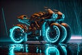 Tron movie motorcycle inspired, background, futuristic, generative ai