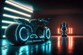 Tron movie motorcycle inspired, background, futuristic, generative ai