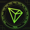 TRON TRX symbol with crypto currency themed background design.