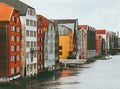 Trondheim city colorful houses in Norway cityscape scandinavian traditional wooden