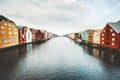 Trondheim city in Norway colorful houses scandinavian architecture cityscape Royalty Free Stock Photo