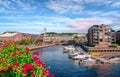 Waterside warehouses and modern buildings by the river Nidelva, in Trondheim, Norway Royalty Free Stock Photo