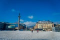 TRONDHEIM, NORWAY - July 15, 2017. Statue of Olav Tryggvason, founder of Trondheim, on Torvet central square Royalty Free Stock Photo