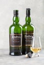 Trondheim, Norway - May 20 2020: Ardbeg Corryvreckan and Uigeadail single malt scotch whisky bottle and glass