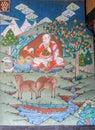 Trongsa, Bhutan - September 13, 2016: Ancient mural at the Trongsa Dzong, Trongsa, Bhutan.