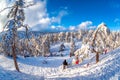 TROODOS, CYPRUS - January 02, 2018: Winter scene at snow-coveder Troodos mountain top