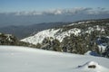 Troodos mountain top covered with snow with great downhill view Royalty Free Stock Photo