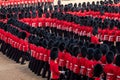 Trooping the Colour, annual military ceremony in London in the presence of the Queen. Guards wear bearskin hats.