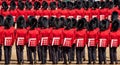 Trooping the Colour ceremony at Horse Guards Parade, Westminster, London UK, with Household Division soldiers.