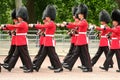 Trooping the Colour ceremony, London UK. Soldiers in uniform marching in unison. Royalty Free Stock Photo