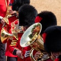 Trooping the Colour, military parade at Horse Guards, Westminster UK with musicians from the massed bands.