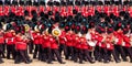 Trooping the Colour, Platinum Jubilee military parade at Horse Guards, Westminster UK, with musicians from the massed bands.