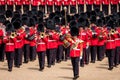 Trooping the Colour, Platinum Jubilee military parade at Horse Guards, Westminster UK, with musicians from the massed bands.