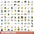 100 troops icons set, flat style Royalty Free Stock Photo