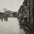 1944 troops on train Royalty Free Stock Photo