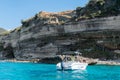 Tropea, Italy - July, 17, 2022: Beautiful seascape with sailing yachts in summer during sunny day. .