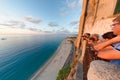 TROPEA, ITALY - JUNE 20, 2017: Tourists enjoy cityscape aerial v