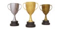 Trophies cups isolated on white transparent background, Winners podium