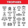 Trophies And Medals For First Place Vector Linear Icons Set