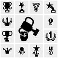 Trophy and awards icons set on gray