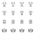 Trophy and awards line icons set