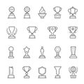 Trophy awards outline stroke icons set