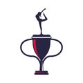 Trophy cup with athletic woman practicing dance sport silhouette