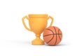 Trophy cup and basketball isolated on white background Royalty Free Stock Photo