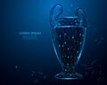 Trophy cup form lines and triangles, point connecting network on blue background. sport cup, champion`s cup. Polygon vector wirefr Royalty Free Stock Photo