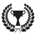 Trophy cup and laurel wreath isolated on white background. First place award or Champions cup icon. Vector illustration.