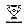 Black line icon for Trophy Cup On Lectern Of Podium, champion and achievement Royalty Free Stock Photo