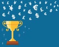 Trophy cup with money symbol icon vector, winning money concept