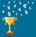 Trophy cup with money symbol icon vector, winning money concept