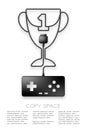 Trophy Cup number one shape made from cable Retro Gamepad or joypad black color, Game winner concept design illustration isolated Royalty Free Stock Photo