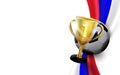 Trophy cup with soccer ball on russian flag background Royalty Free Stock Photo