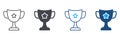 Trophy Cup for Winner Silhouette and Line Icon Set. Successful in Contest. Award in Sport Championship, Leadership