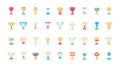 Trophy cups, award flat icons set, outline reward trophy symbols collection.